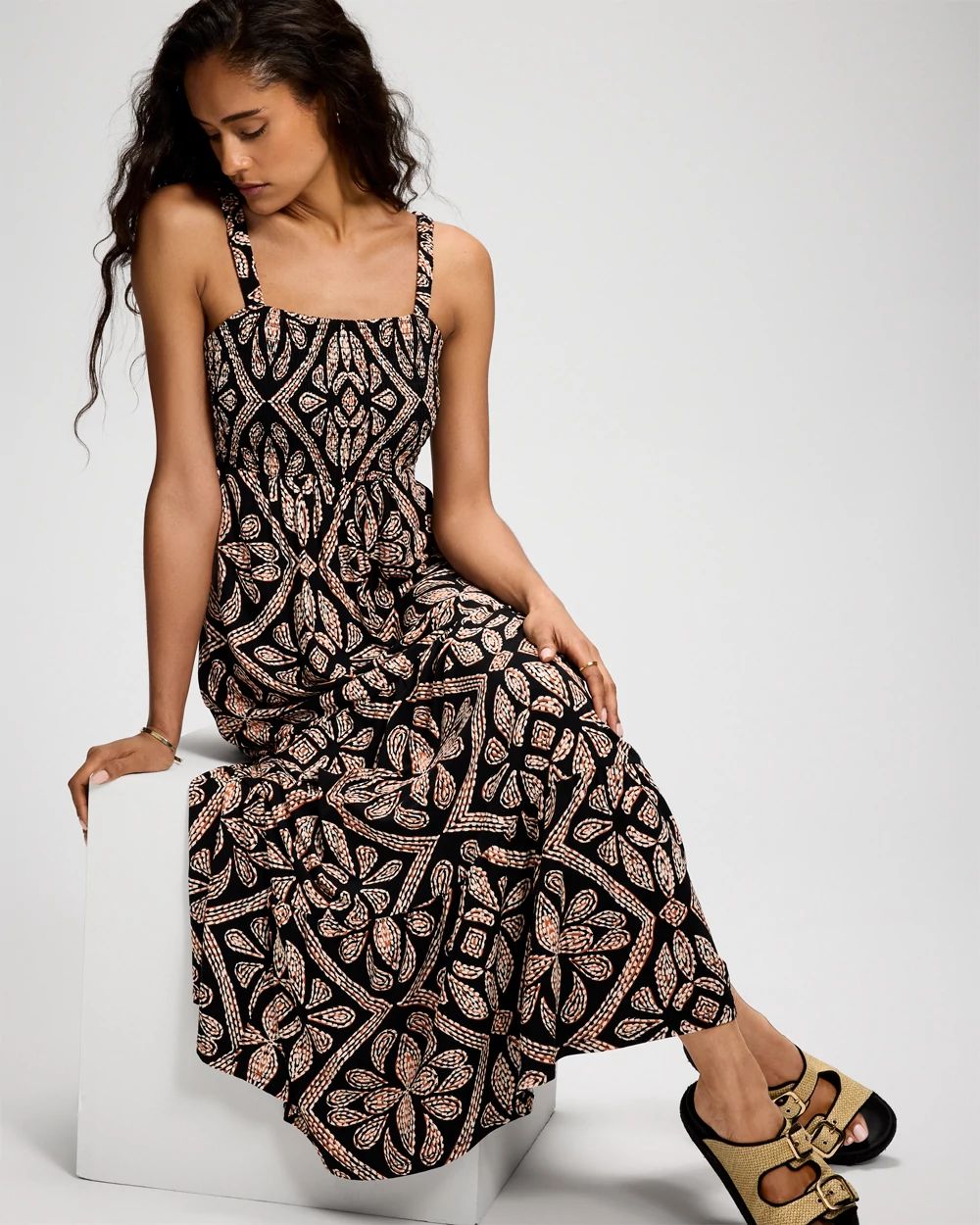 Soft Jersey Smocked Bodice Maxi Bra Dress