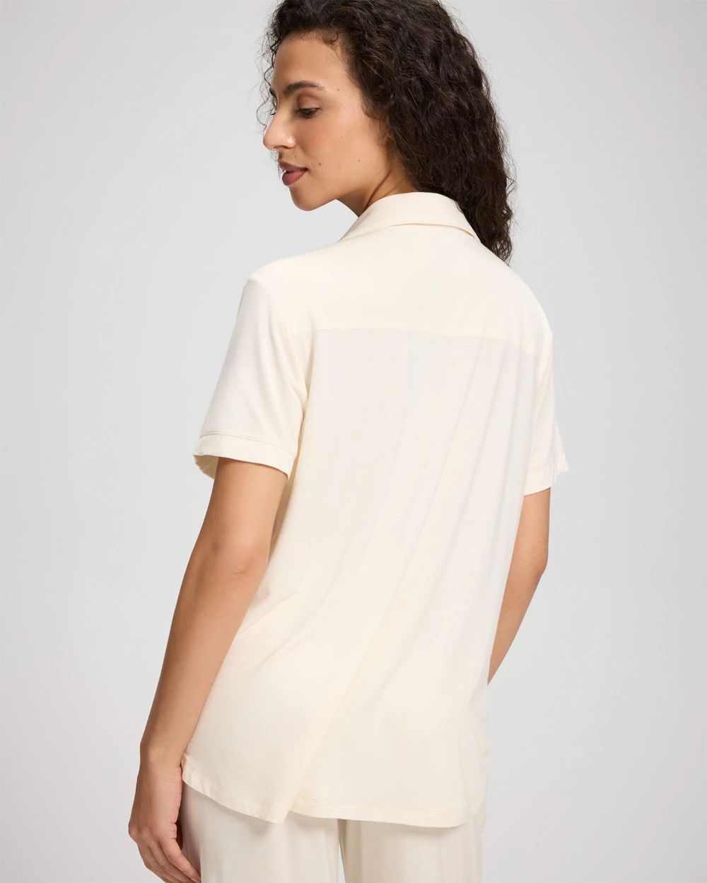 Cool Nights Piped Short Sleeve Notch Collar Pajama Top