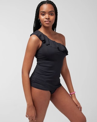Ruffle One-Shoulder Tankini Top click to view larger image.