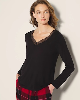 Lace Trim Long-Sleeve Pajama Top