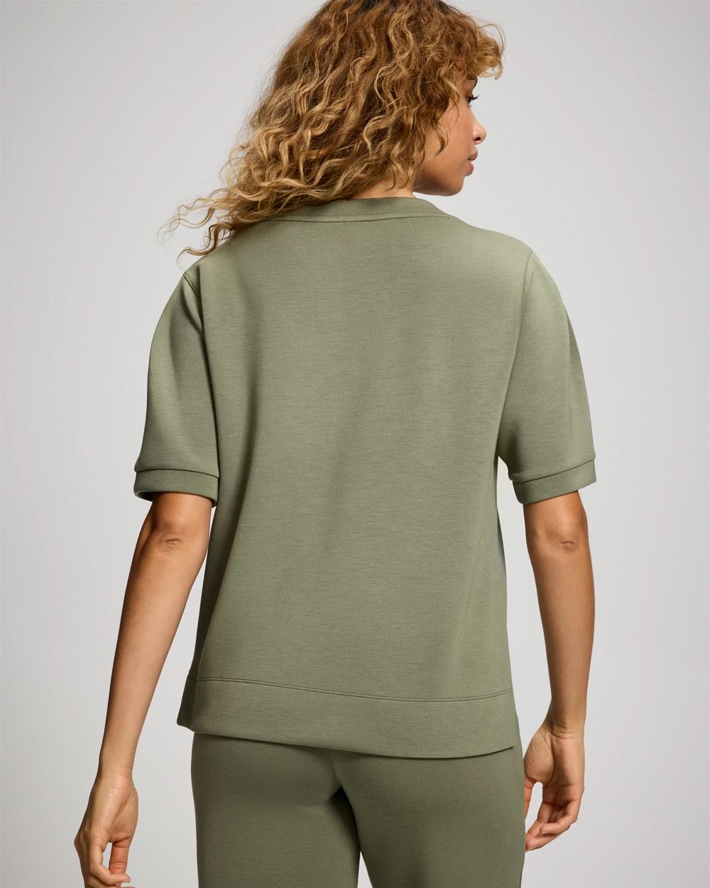 Modern Modal Puff Sleeve V-Neck Sweatshirt click to view larger image.