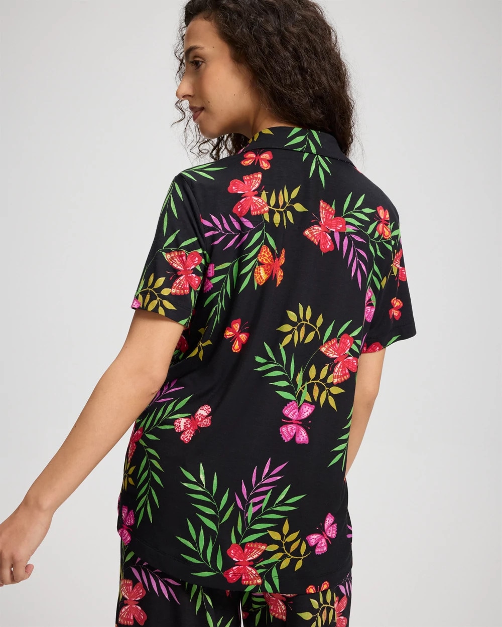 Short Sleeve Notch Collar Pajama Top
