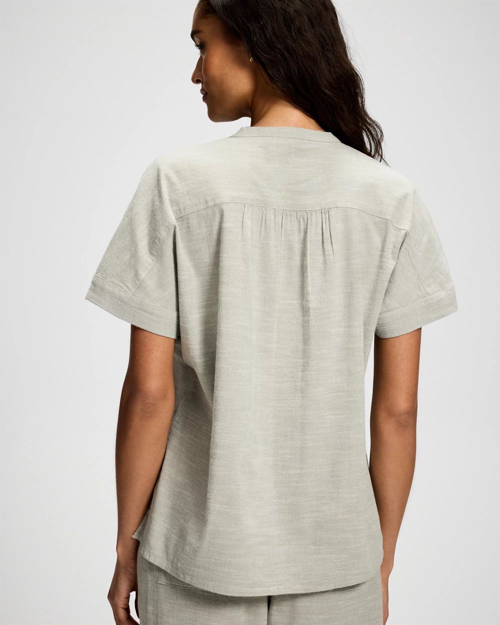 Beach Cotton Relaxed Shirred Collar Top