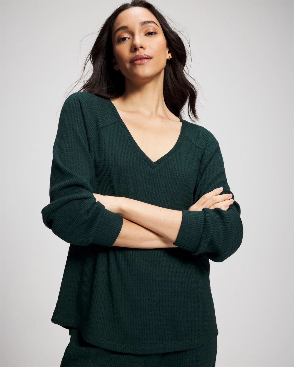 Cozy Waffle Long Sleeve V-Neck Pajama Top
