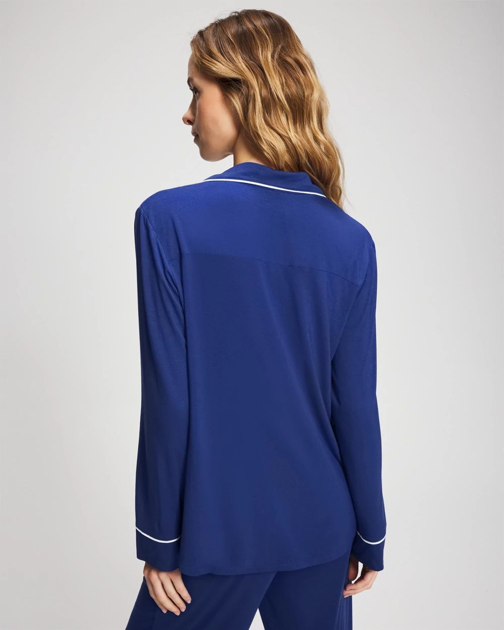 Long Sleeve Notch Collar w/ Piped Placket Pajama Top click to view larger image.