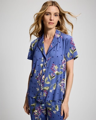 Short Sleeve Notch Collar Pajama Top