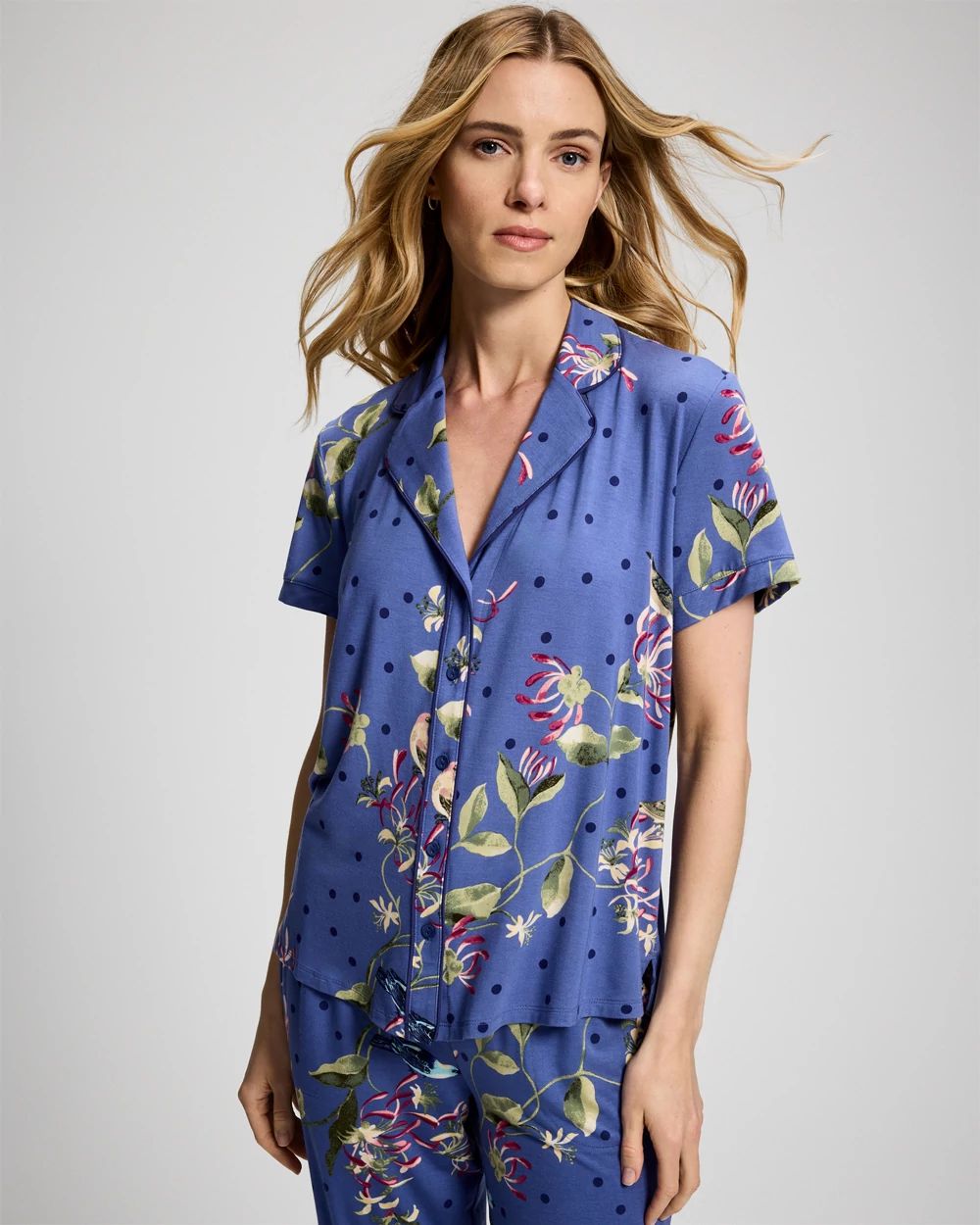 Short Sleeve Notch Collar Pajama Top