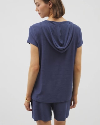 Crinkle Knit Short Sleeve V-Neck Hoodie click to view larger image.
