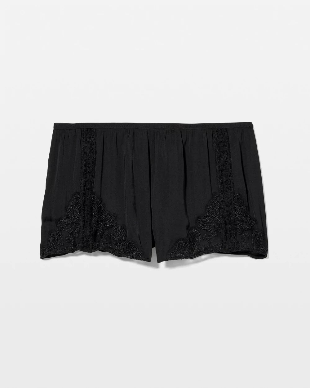 Crinkle Satin + Embroidery Tap Shorts click to view larger image.