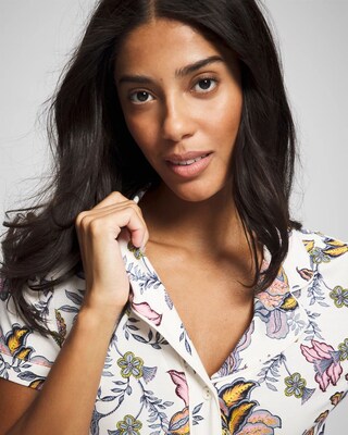 Piped Short Sleeve Notch Collar Pajama Top click to view larger image.