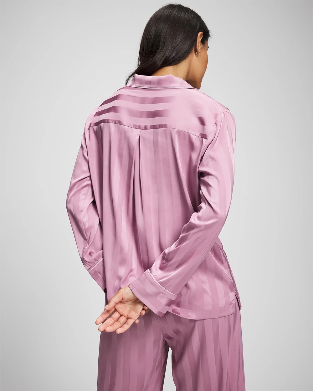 Shadow Stripe Long Sleeve Pajama Notch Collar Top