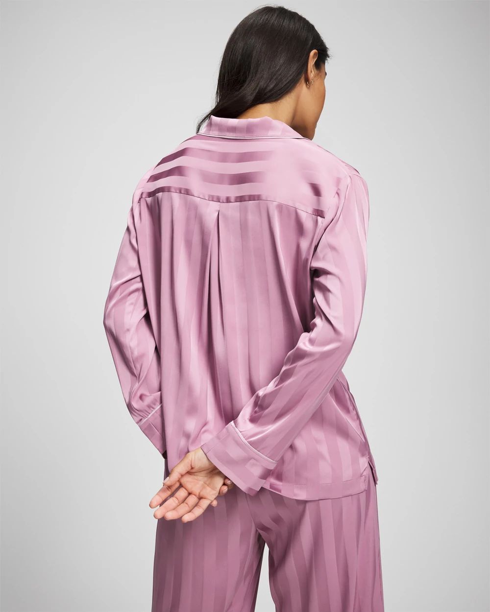 Shadow Stripe Long Sleeve Pajama Notch Collar Top click to view larger image.