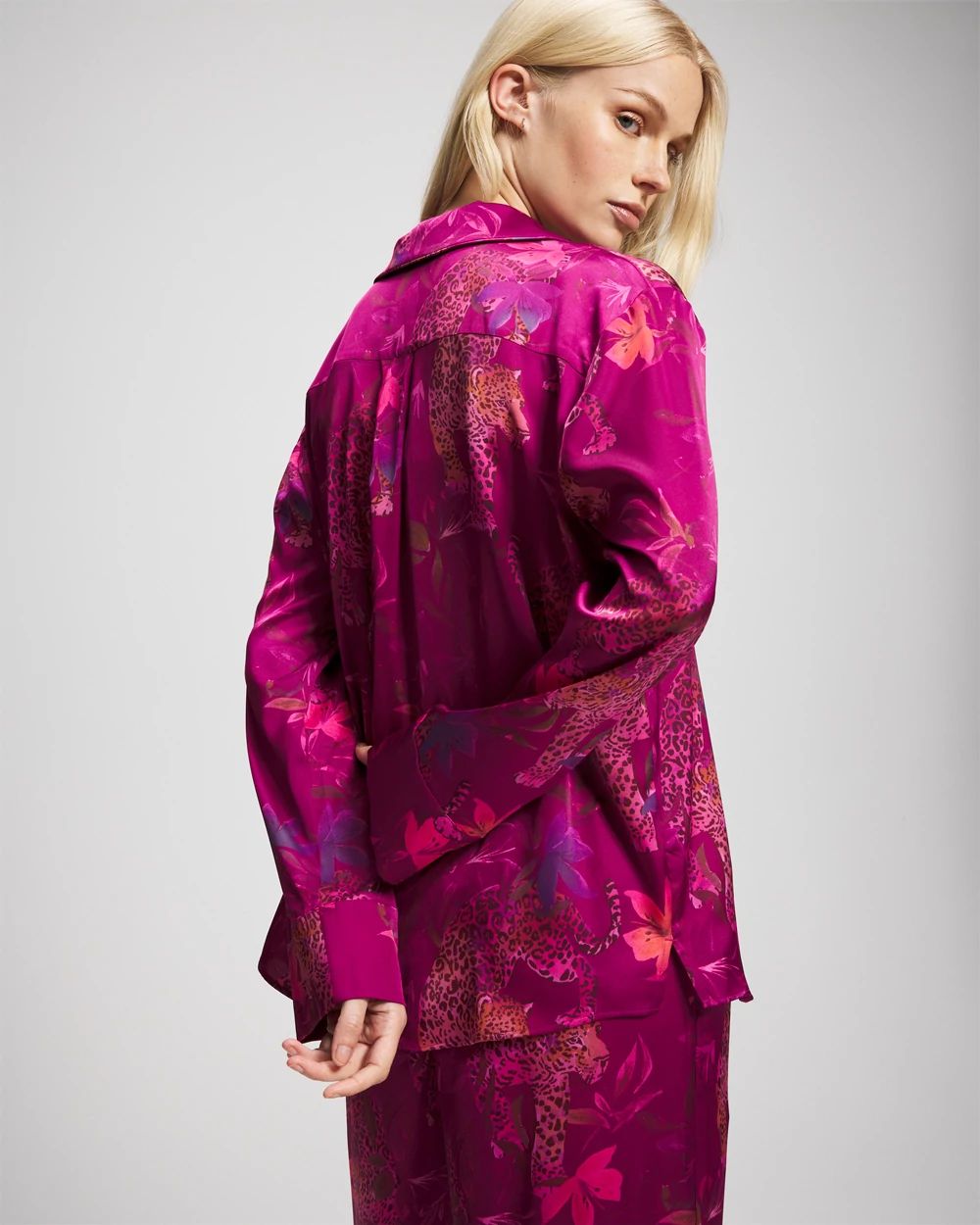 Satin Long Sleeve Notch Collar Pajama Top