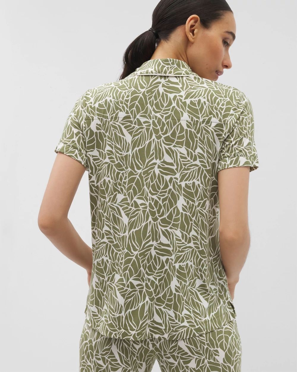 Cool Nights Piped Short Sleeve Notch Collar Pajama Top