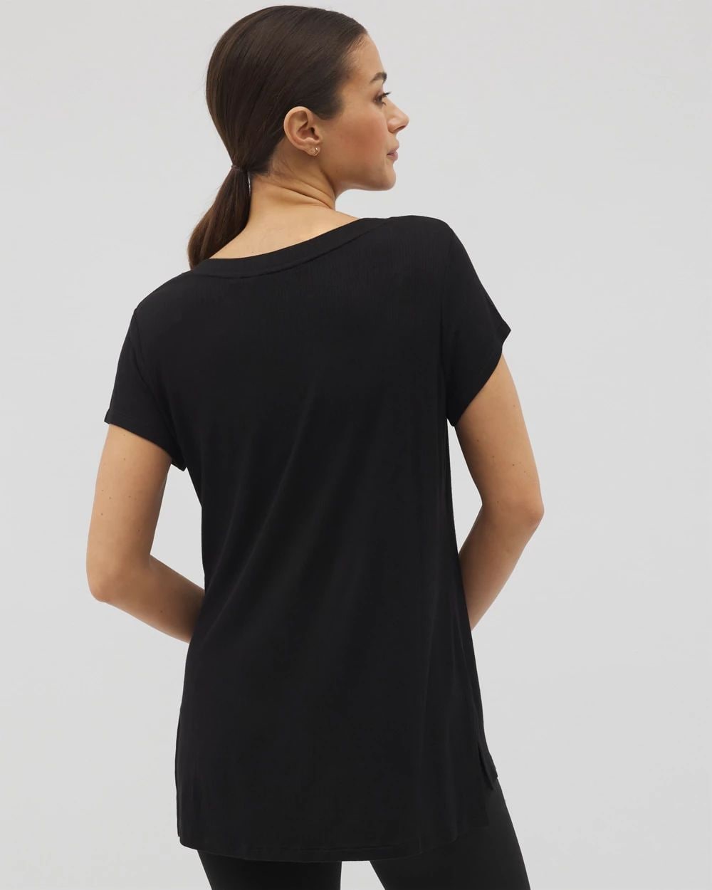 Rib Knit V-Neck Tee click to view larger image.