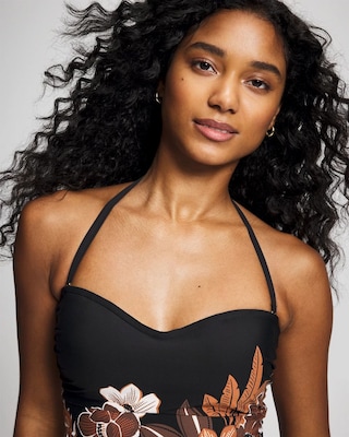 Moody Blooms Shirred Bandeau One-Piece Swimsuit click to view larger image.