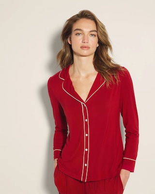 Long-Sleeve Notch Collar Pajama Top