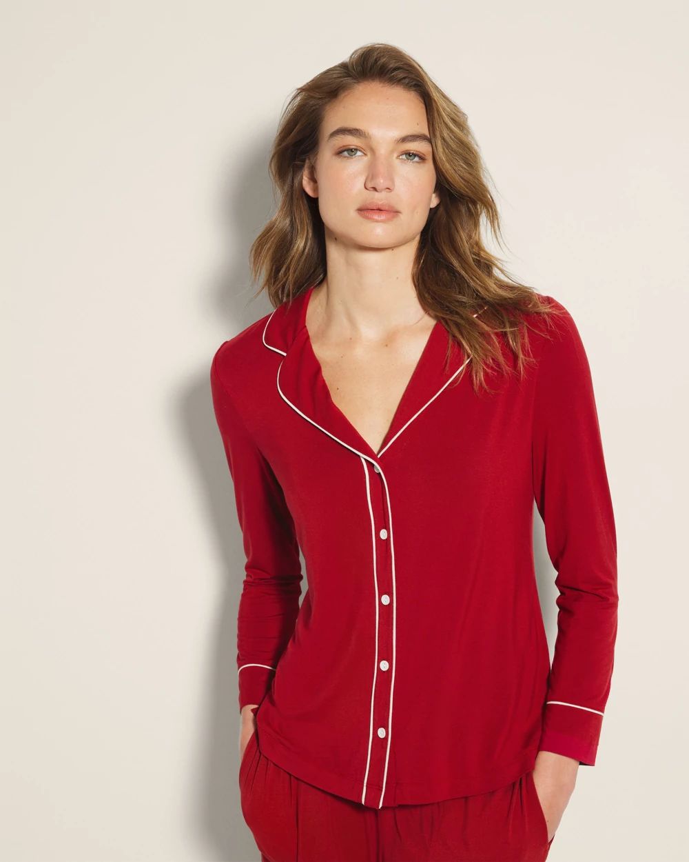 Cool Nights Long-Sleeve Notch Collar Pajama Top