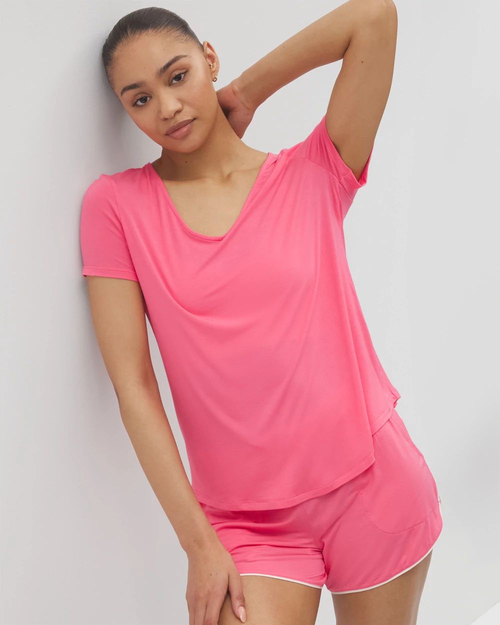 Solid Piped Pajama Shorts click to view larger image.