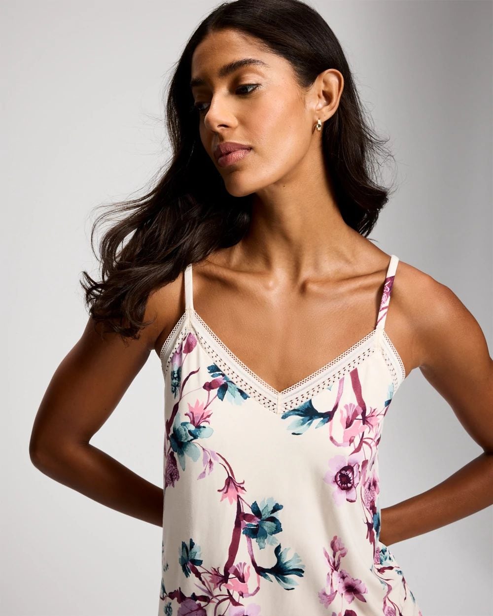 Cool Nights Lace Trim Pajama Cami with Shelf Bra click to view larger image.