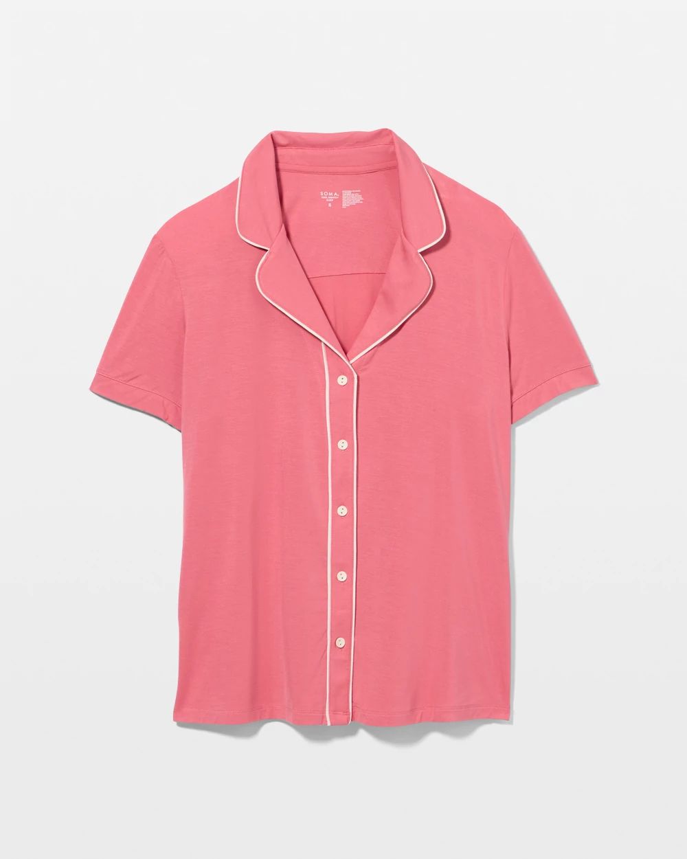 Piped Short Sleeve Notch Collar Pajama Top click to view larger image.
