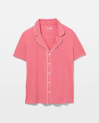 Piped Short Sleeve Notch Collar Pajama Top click to view larger image.