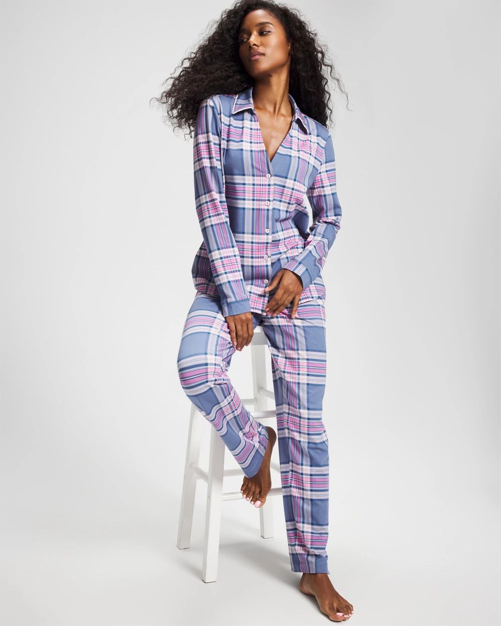 Long-Sleeve Notch Collar Pajama Top click to view larger image.