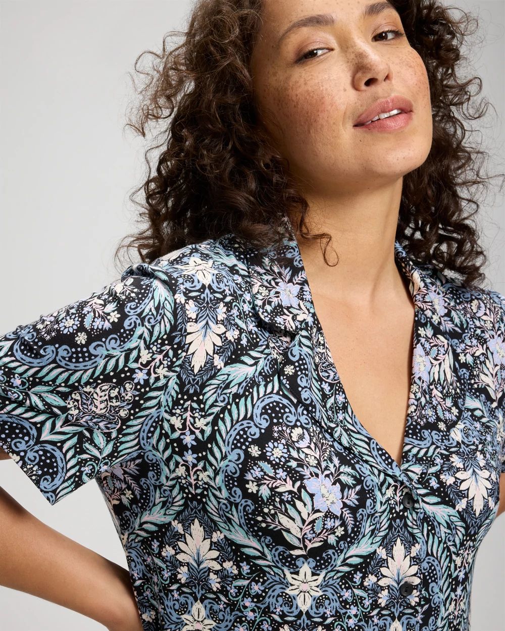 Cool Nights Short Sleeve Notch Collar Pajama Top