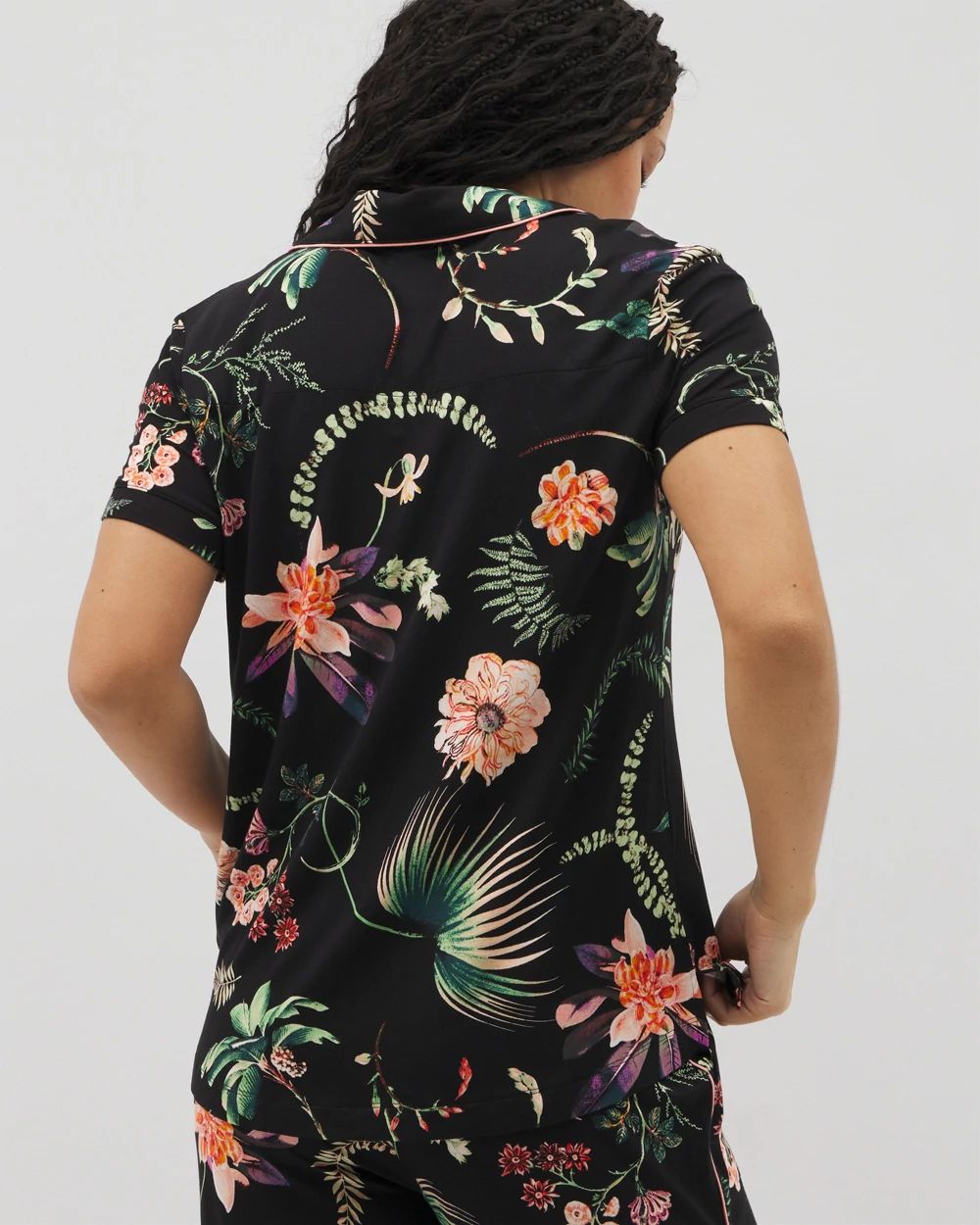Cool Nights Piped Short Sleeve Notch Collar Pajama Top
