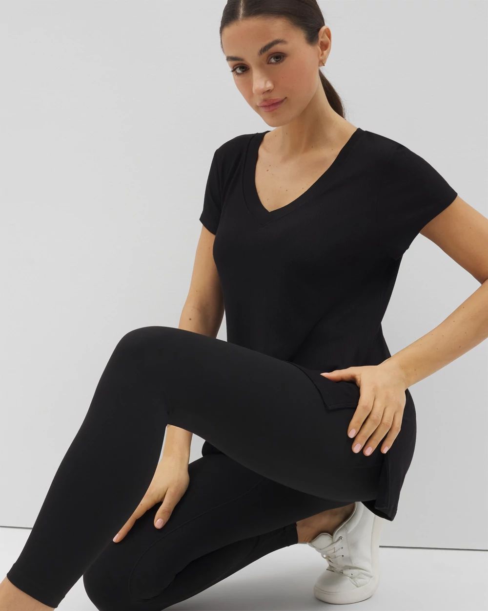 Rib Knit V-Neck Tee