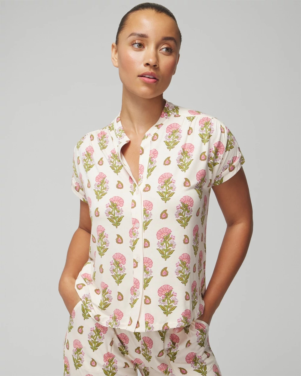 Short-Sleeve Button-Front Pajama Top