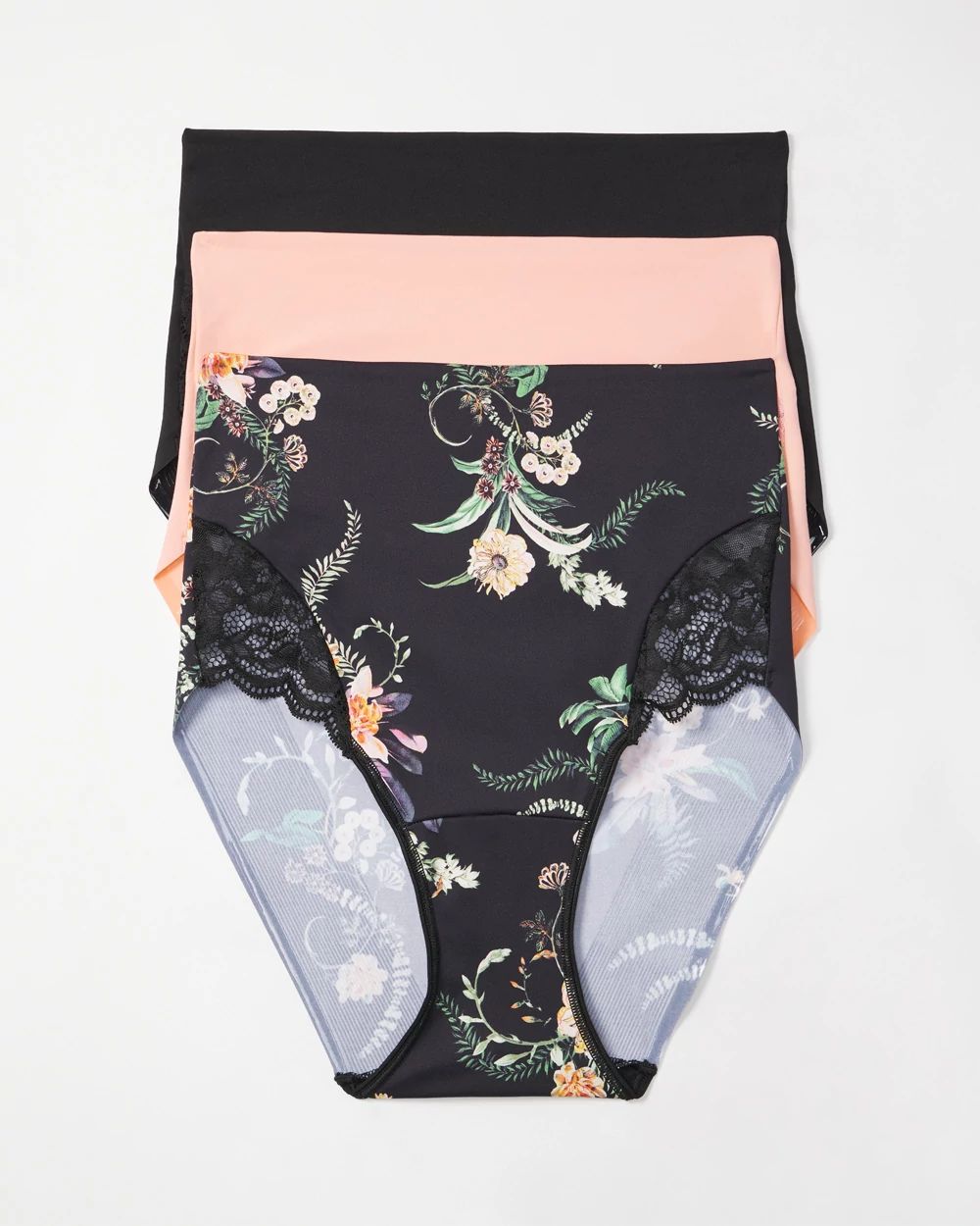 Tummy High-Waist Brief Panty with Lace 3 Pack