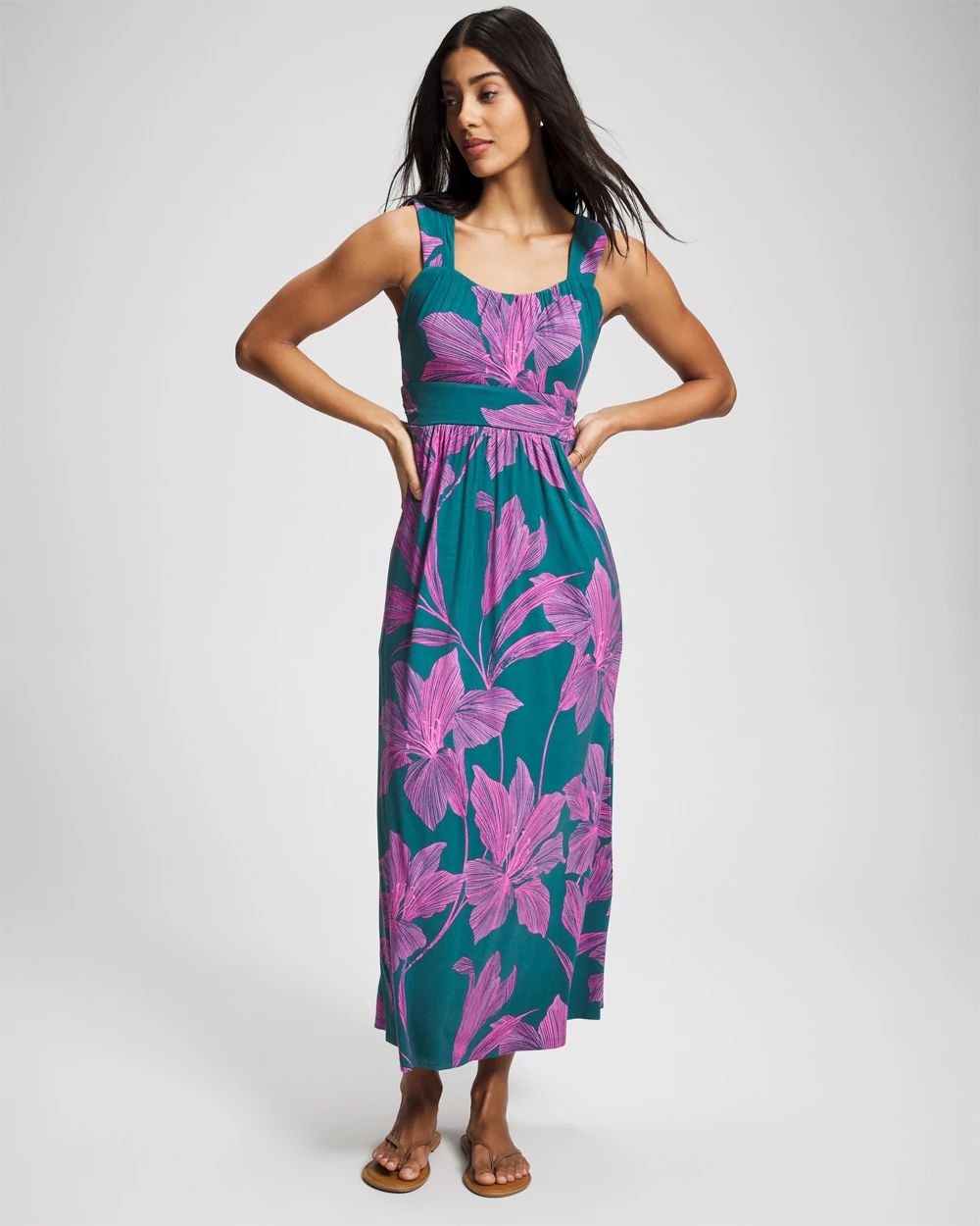 Soft Jersey Shirred Bodice Maxi Bra Dress