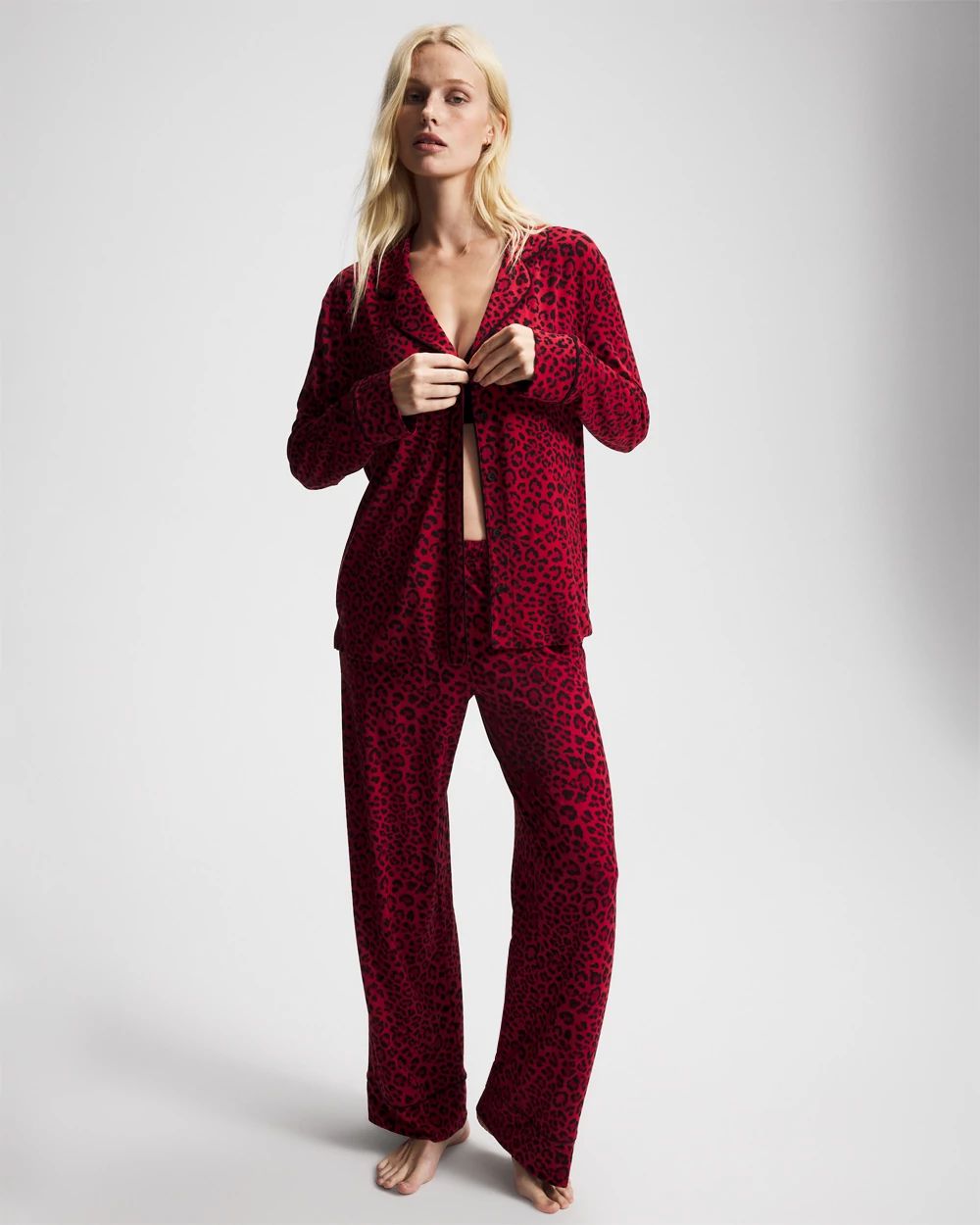 Cool Nights Long Sleeve Notch Collar with Piped Placket Pajama Top