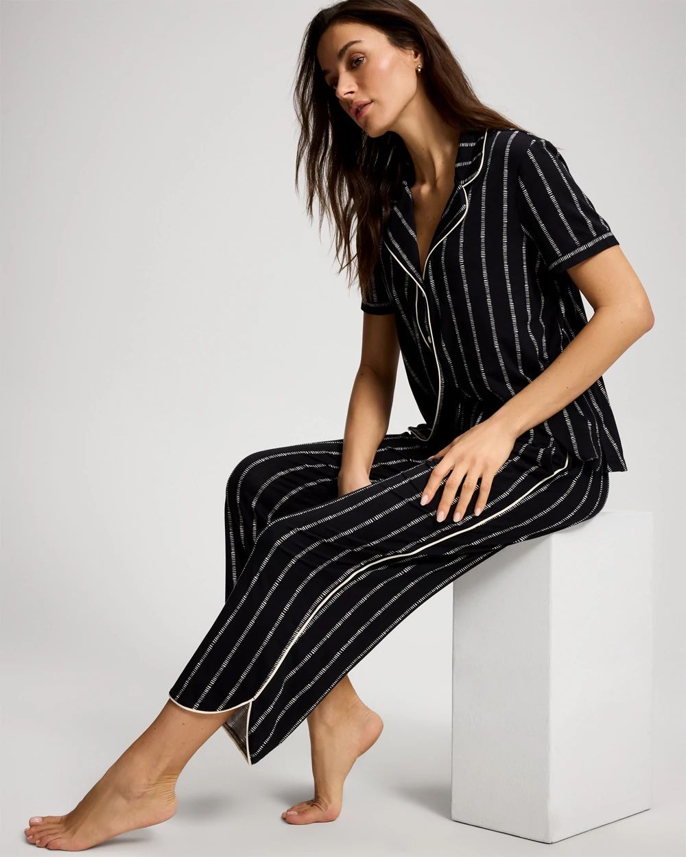 Piped Crop Pajama Pants click to view larger image.