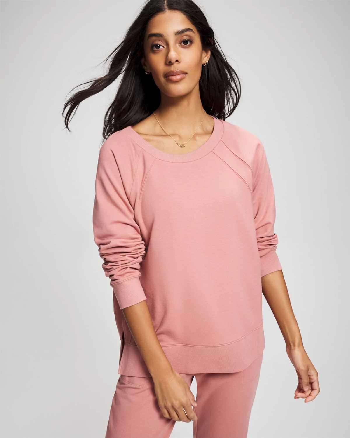 Soma Women's Essential Terry Crewneck Sweatshirt In Pink Size Small | In Cinder Rose