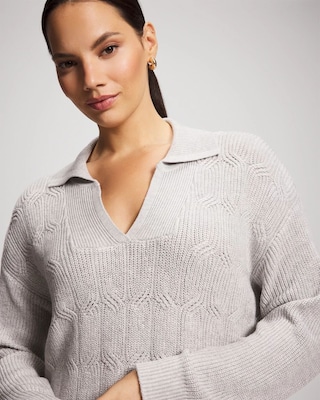 Premier Knit Cable Knit Collared Sweater click to view larger image.