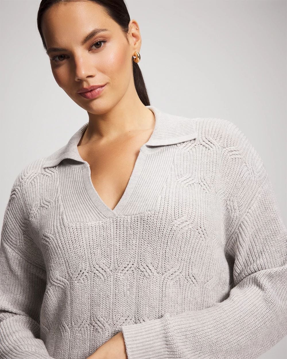 Premier Knit Cable Knit Collared Sweater click to view larger image.