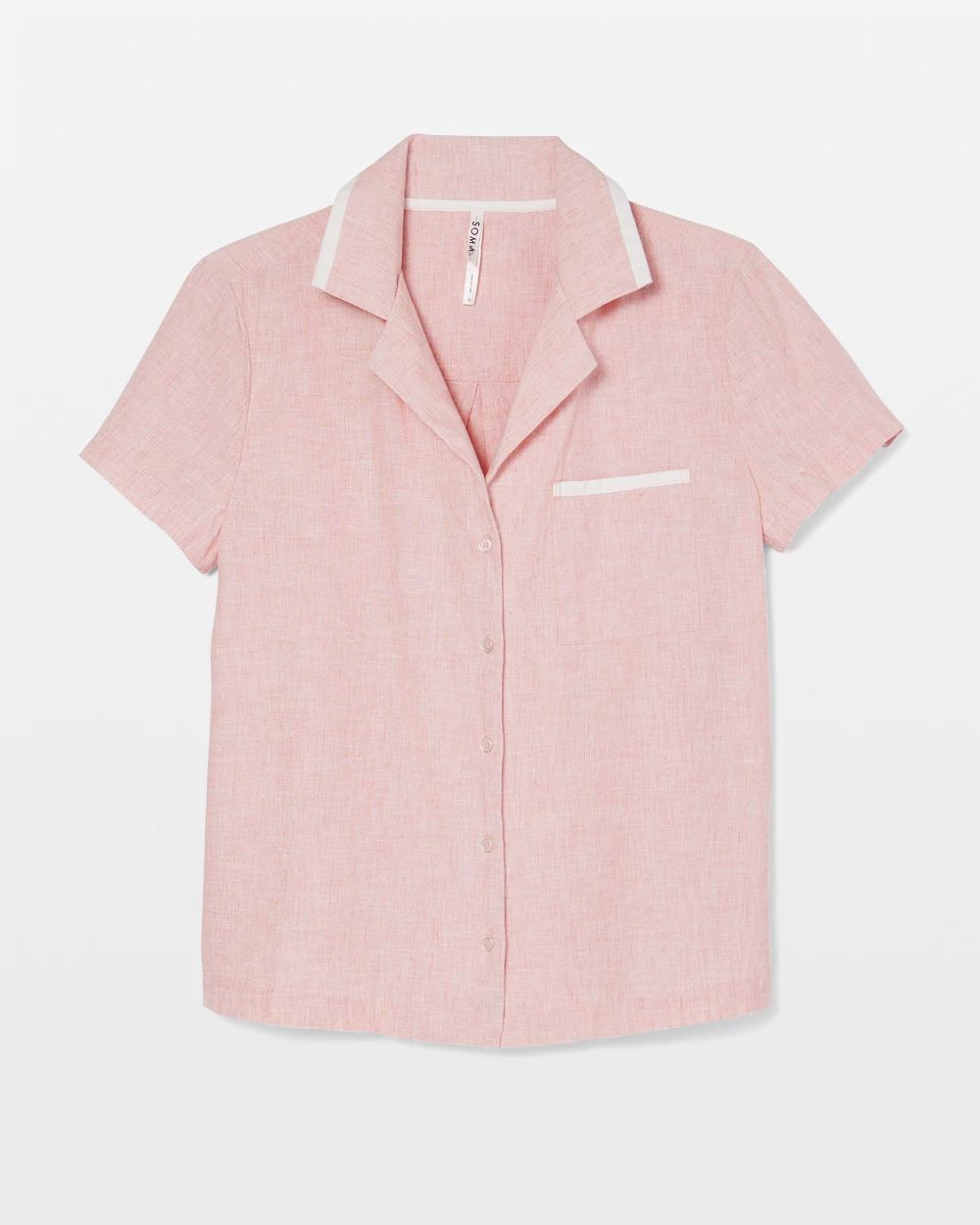 Laundered Cotton Short-Sleeve Notch Collar Pajama Top