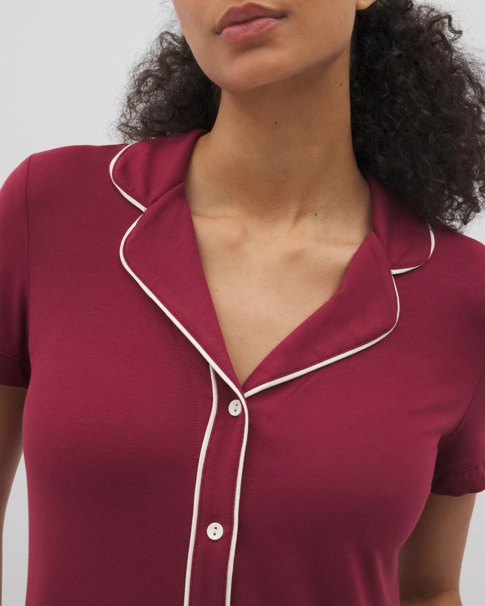 Solid Short Sleeve Notch Collar Pajama Top