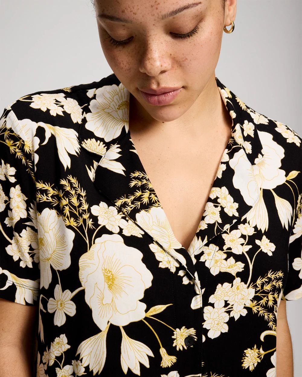 Short Sleeve Notch Collar Pajama Top click to view larger image.