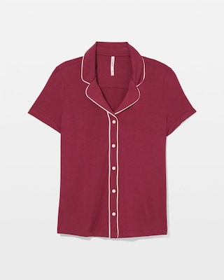 Solid Short Sleeve Notch Collar Pajama Top click to view larger image.