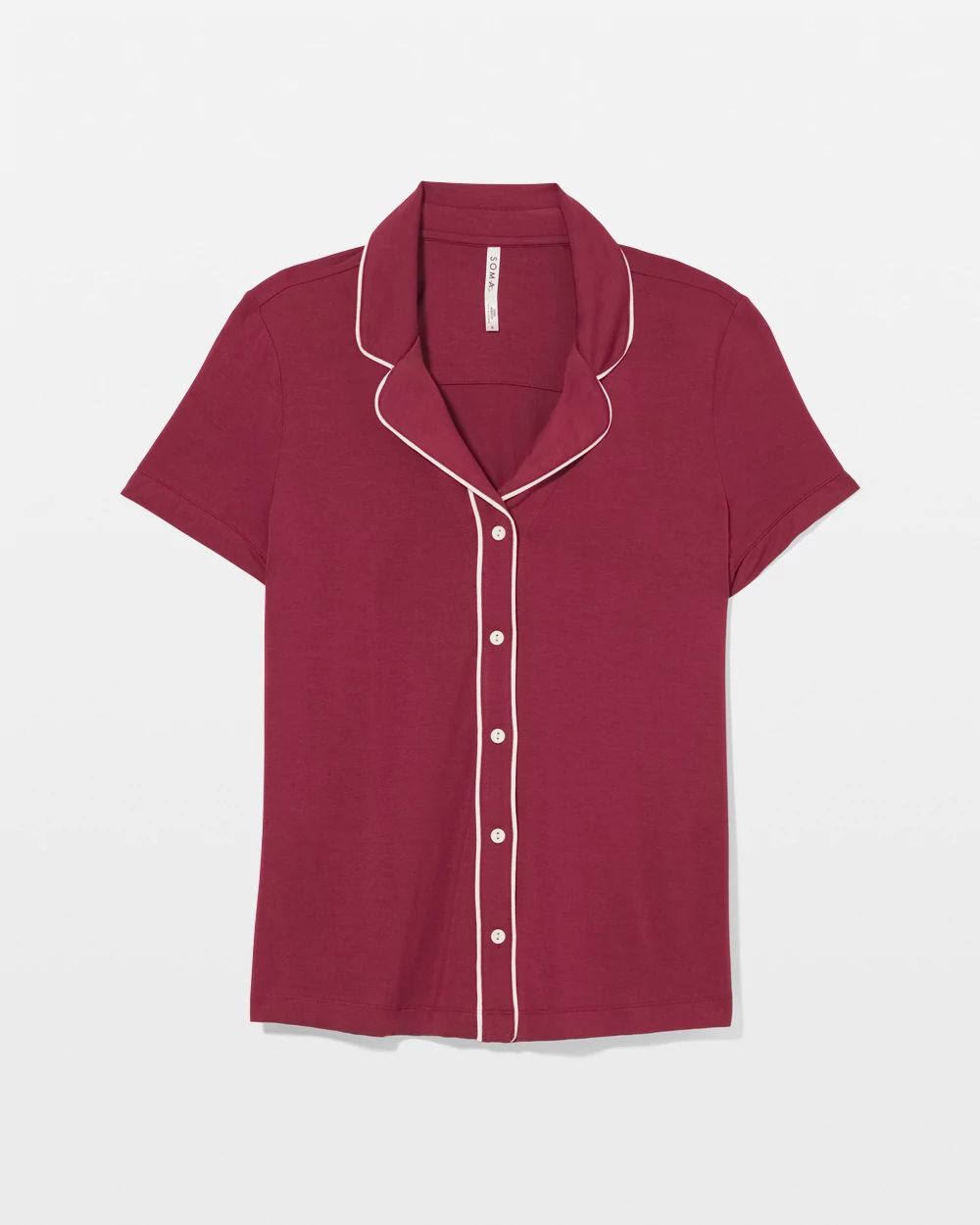 Cool Nights Solid Short Sleeve Notch Collar Pajama Top