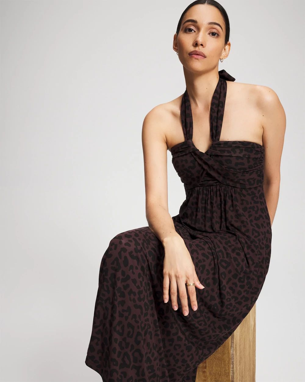 Soft Jersey Twist-Front Halter Maxi Bra Dress