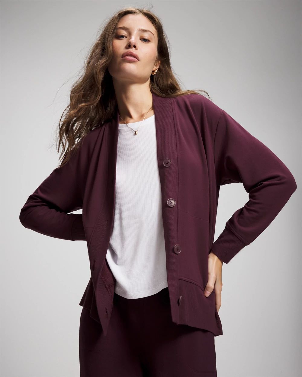 Ultrasoft Fleece Relaxed Button Up Cardigan