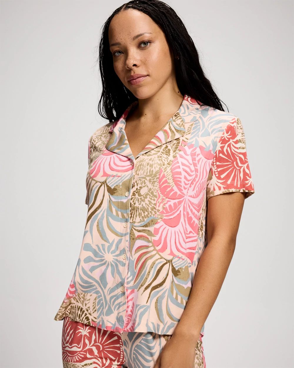 Cool Nights Short Sleeve Notch Collar Pajama Top