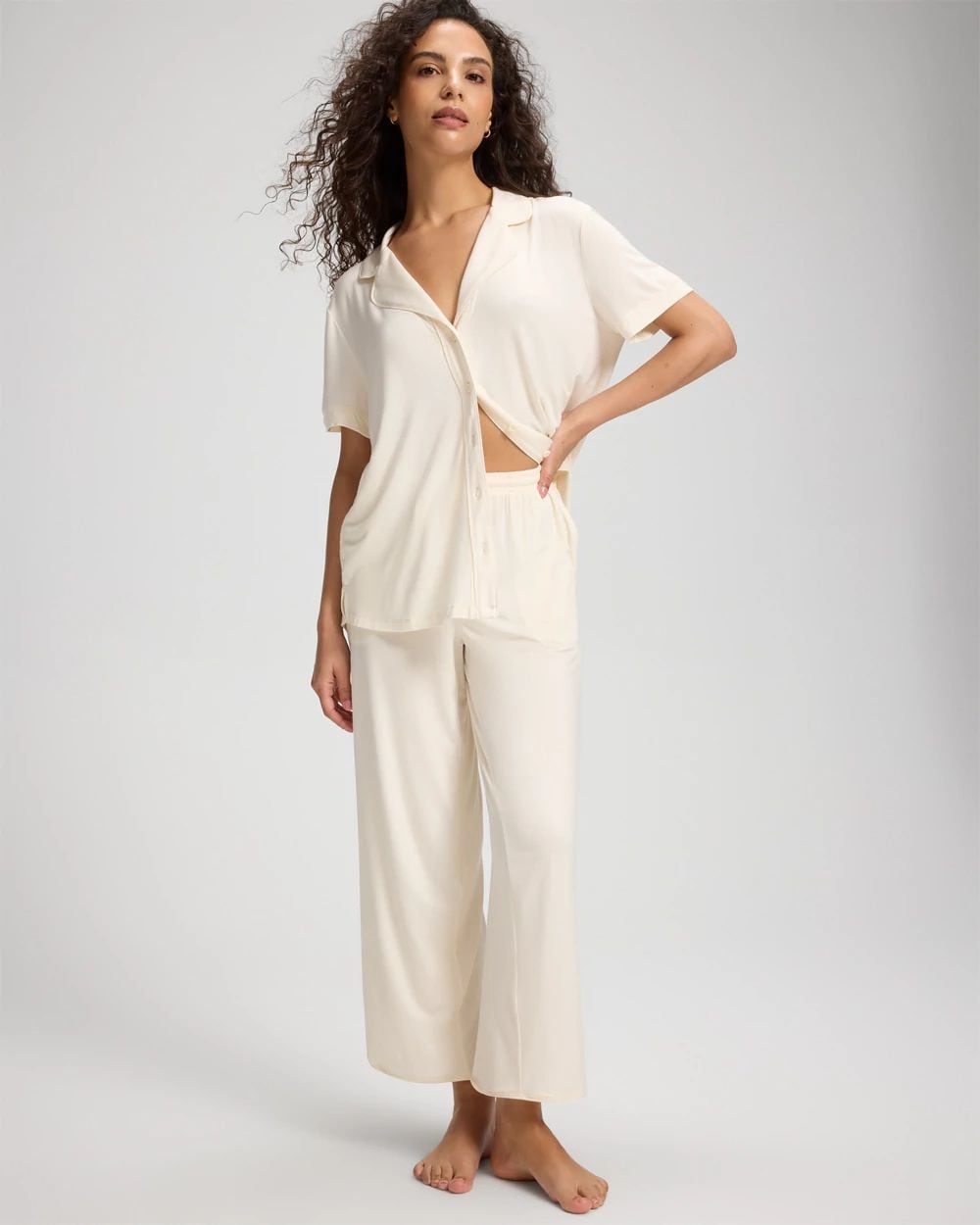 Solid Piped Crop Pajama Pant