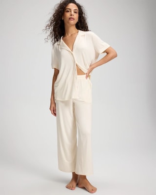 Solid Piped Crop Pajama Pant