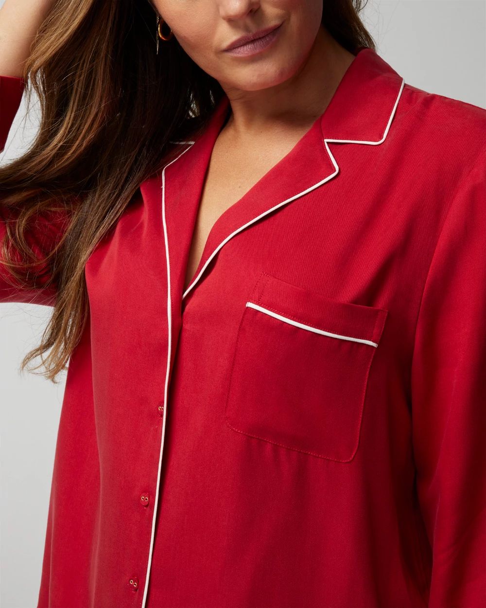 Long-Sleeve Notch Collar Pajama Top click to view larger image.