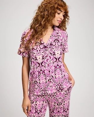Short Sleeve Notch Collar Pajama Top